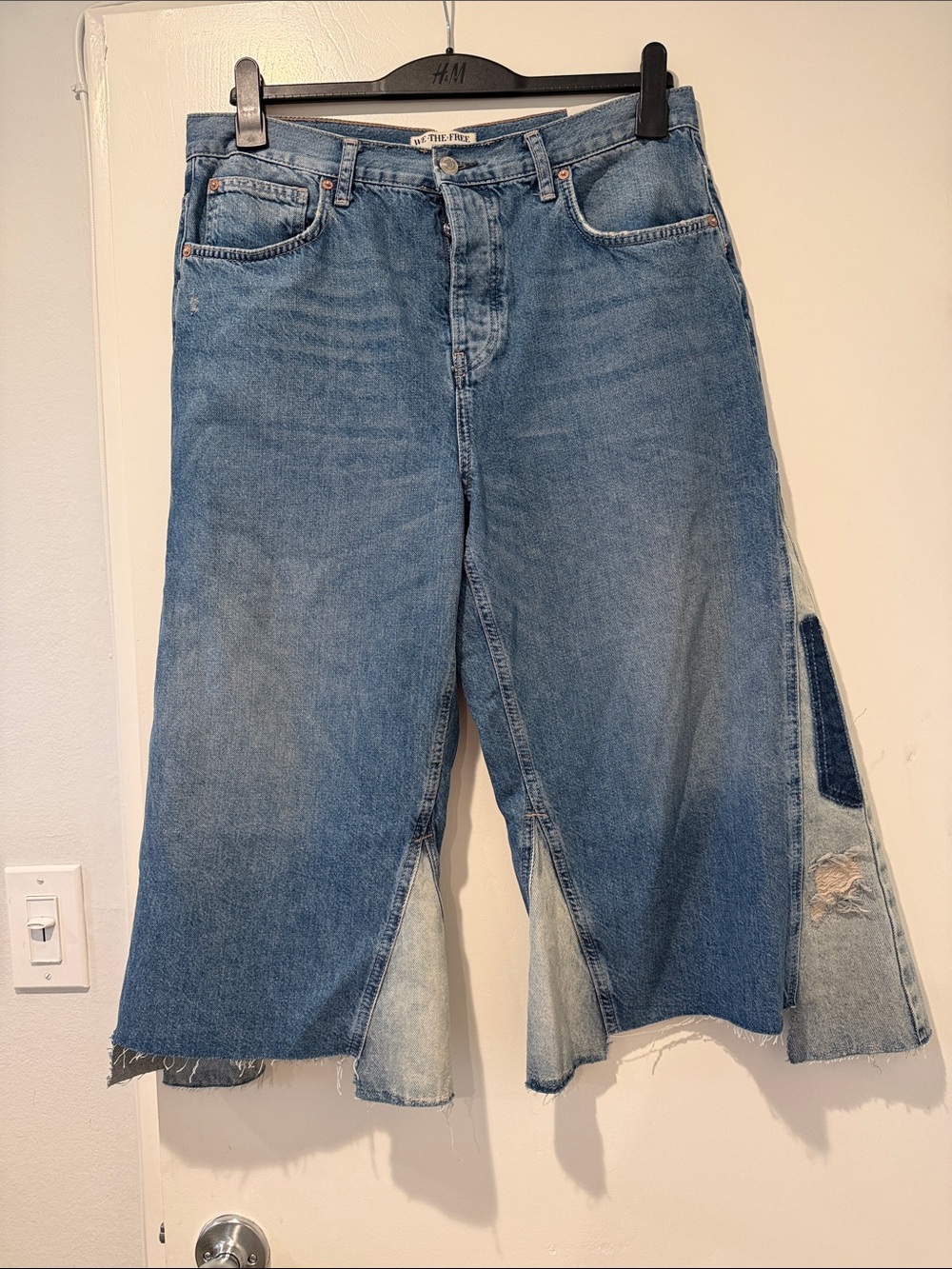 We The Free Blue Denim Wide-Leg Split-Hem Jeans